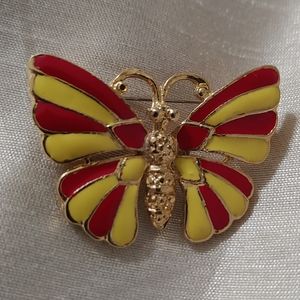 Vintage Red and Yellow Enamel Butterfly Pin